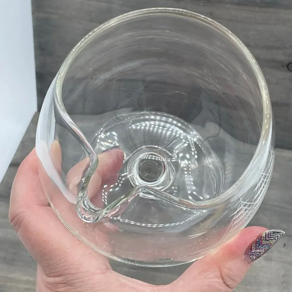 Vtg Toscany Clear Glass Brandy Snifter w/ Spout Clipper Ship Etched Nautical
